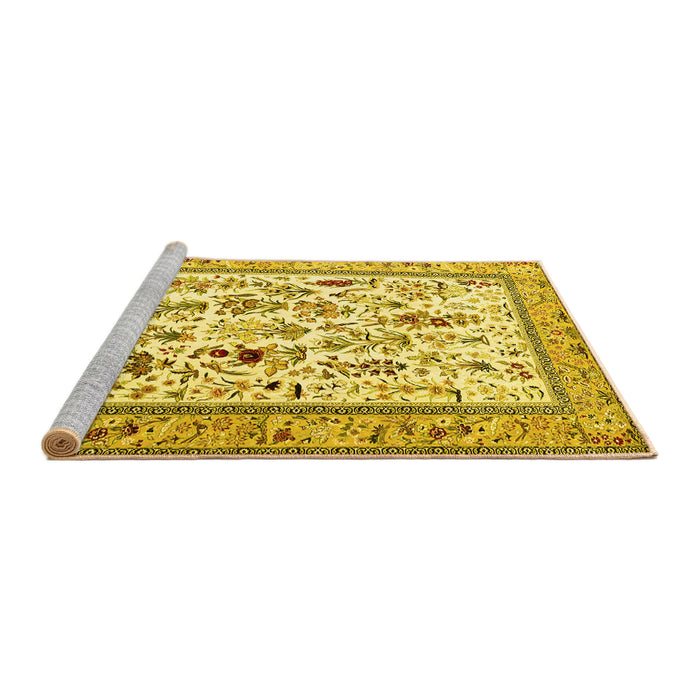 Sideview of Machine Washable Persian Yellow Traditional Rug, wshtr4594yw