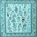 Square Machine Washable Persian Light Blue Traditional Rug, wshtr4594lblu