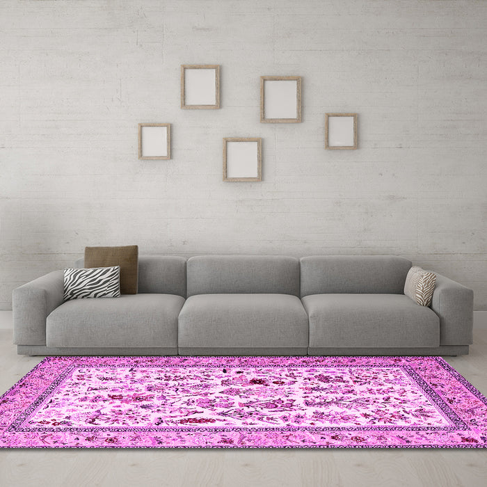 Machine Washable Persian Pink Traditional Rug in a Living Room, wshtr4594pnk