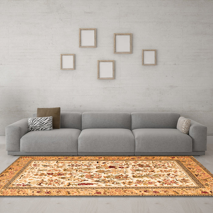 Machine Washable Persian Orange Traditional Area Rugs in a Living Room, wshtr4594org