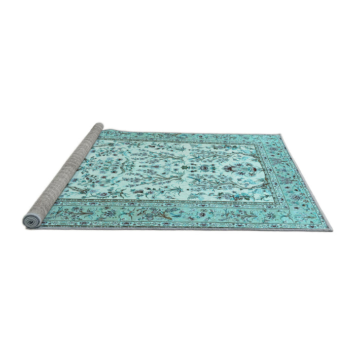 Sideview of Machine Washable Persian Light Blue Traditional Rug, wshtr4595lblu
