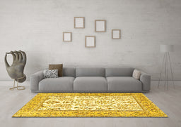 Machine Washable Persian Yellow Traditional Rug in a Living Room, wshtr4595yw