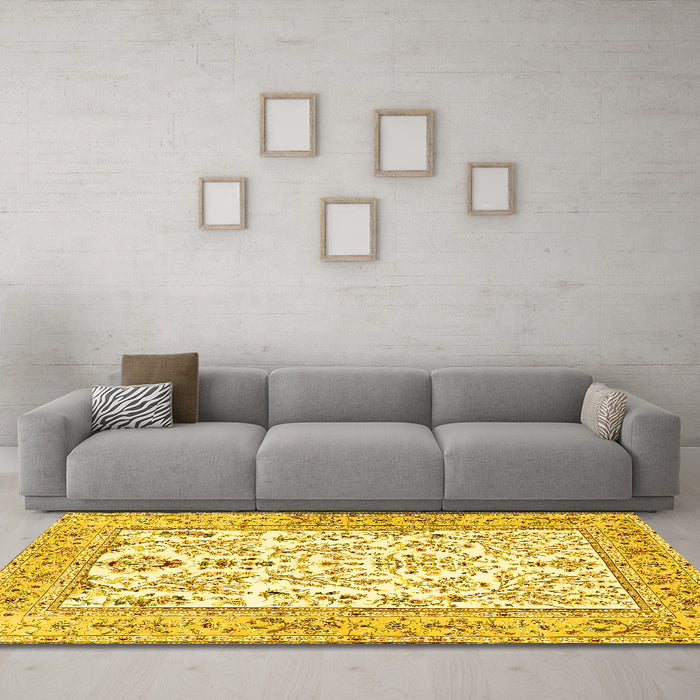 Machine Washable Persian Yellow Traditional Rug in a Living Room, wshtr4595yw