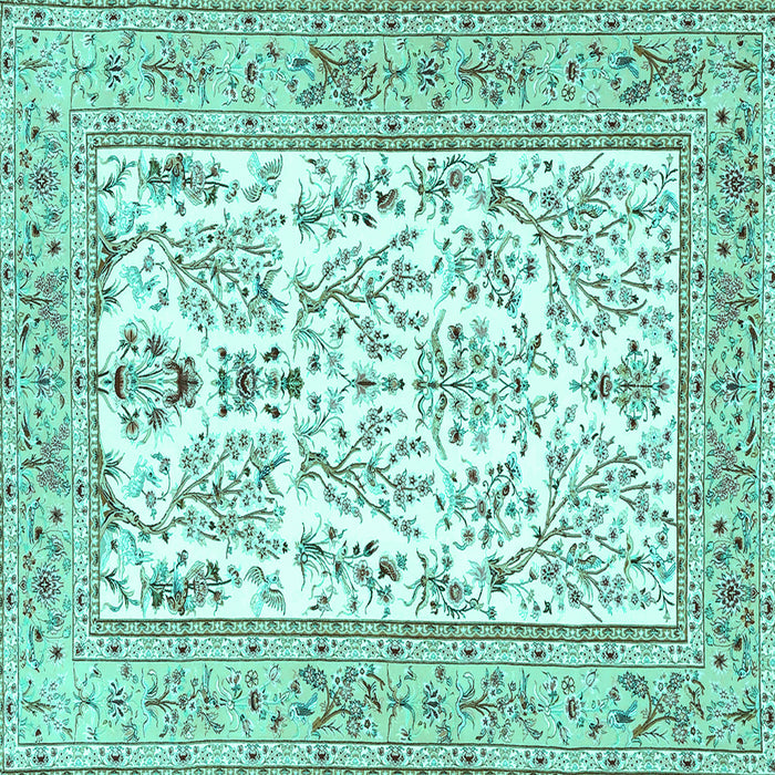 Square Machine Washable Persian Turquoise Traditional Area Rugs, wshtr4595turq