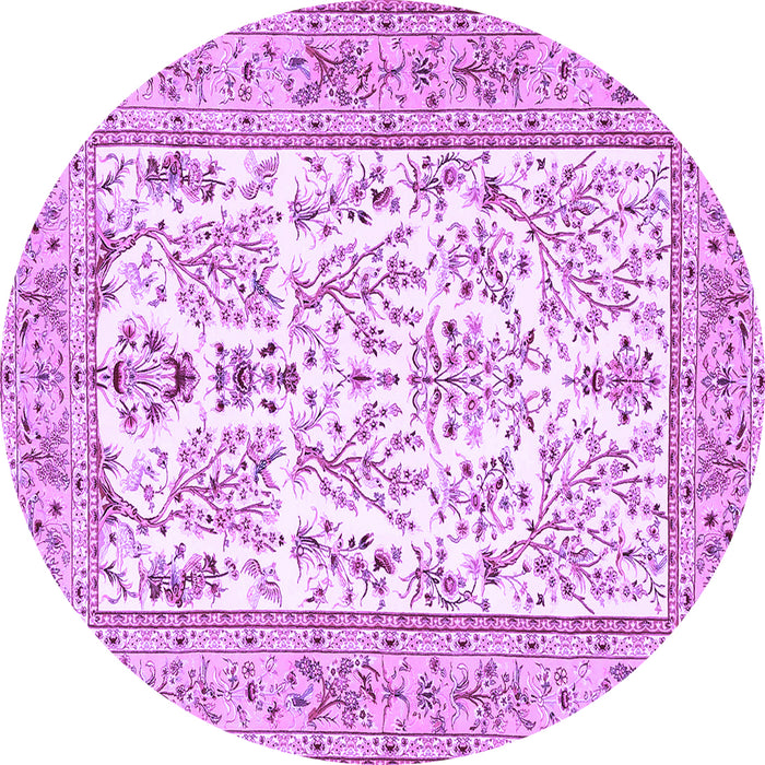 Round Machine Washable Persian Purple Traditional Area Rugs, wshtr4595pur