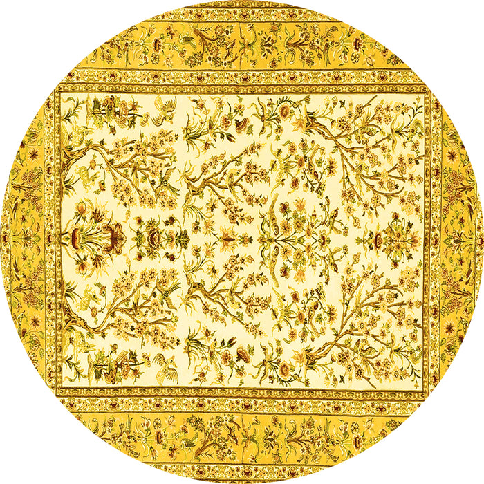 Round Persian Yellow Traditional Rug, tr4595yw