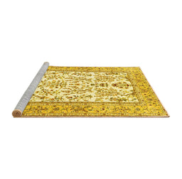 Sideview of Machine Washable Persian Yellow Traditional Rug, wshtr4595yw