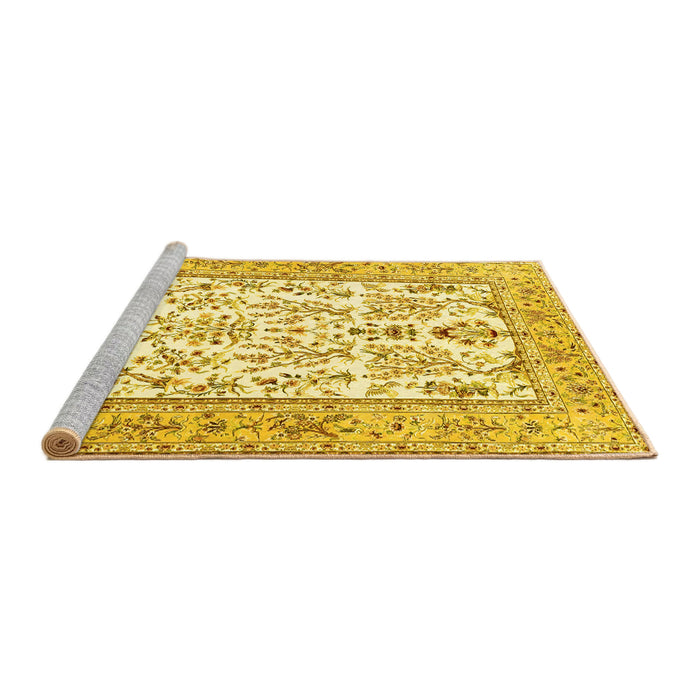 Sideview of Machine Washable Persian Yellow Traditional Rug, wshtr4595yw