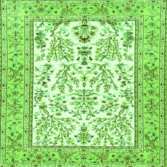 Round Machine Washable Persian Green Traditional Area Rugs, wshtr4595grn
