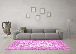 Machine Washable Persian Pink Traditional Rug in a Living Room, wshtr4595pnk
