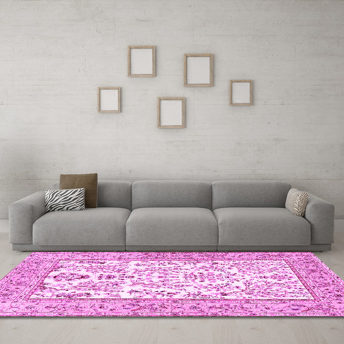 Machine Washable Persian Pink Traditional Rug in a Living Room, wshtr4595pnk