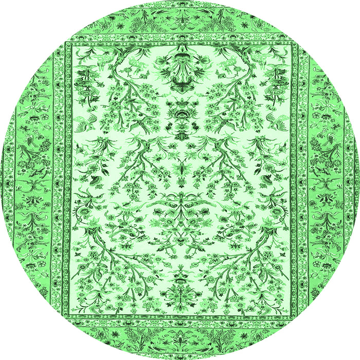 Round Machine Washable Persian Emerald Green Traditional Area Rugs, wshtr4595emgrn
