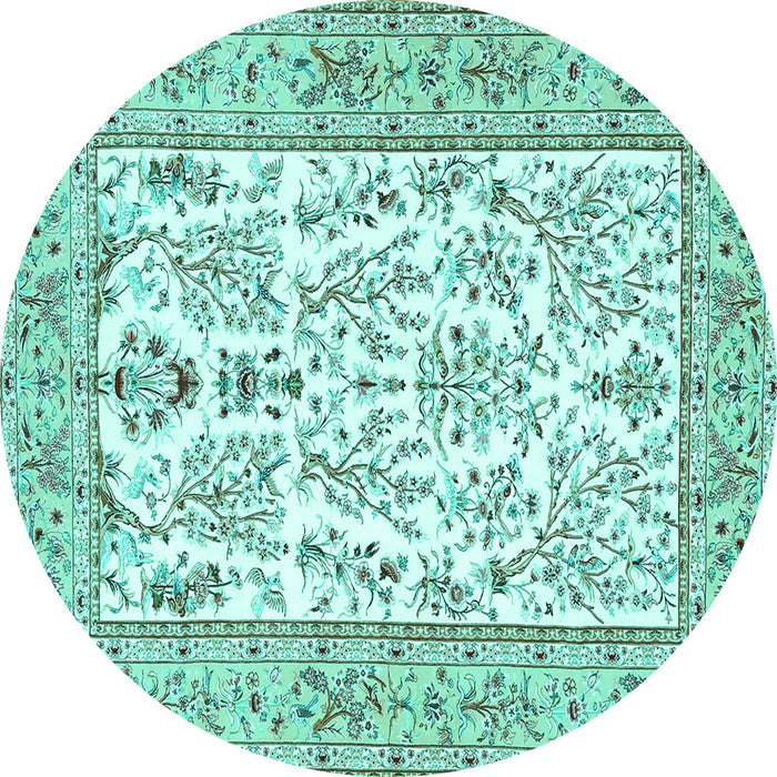 Round Persian Turquoise Traditional Rug, tr4595turq