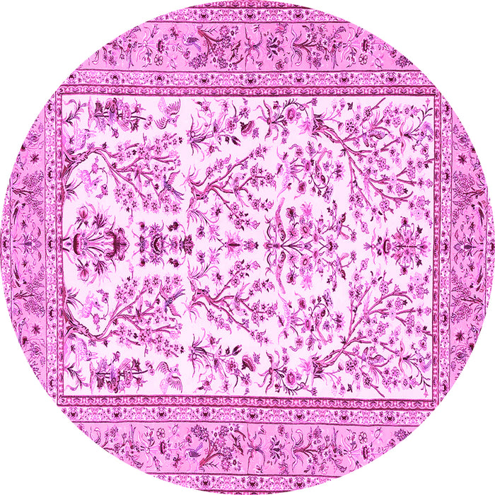 Round Machine Washable Persian Pink Traditional Rug, wshtr4595pnk