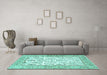 Machine Washable Persian Turquoise Traditional Area Rugs in a Living Room,, wshtr4595turq