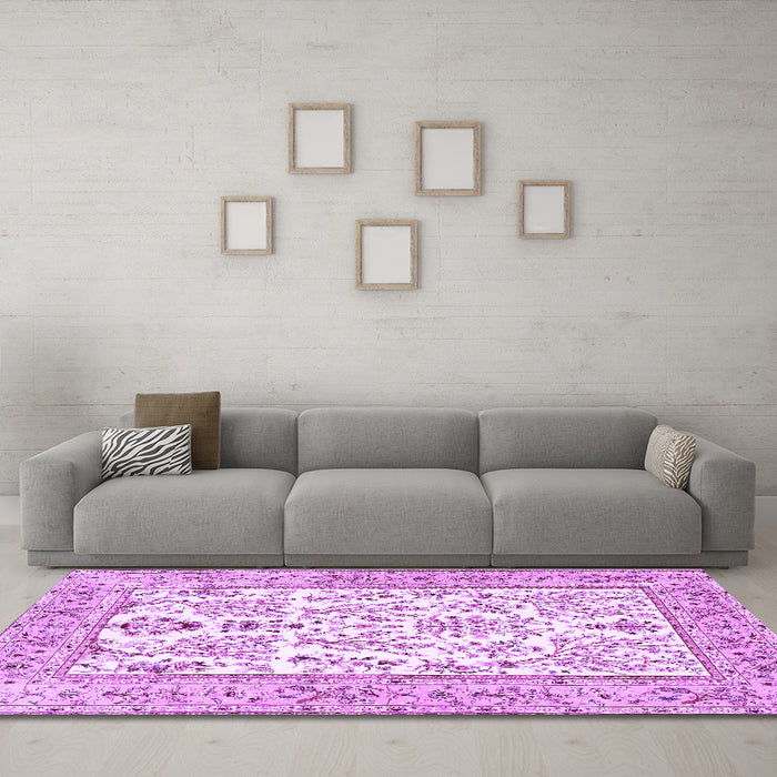 Machine Washable Persian Purple Traditional Area Rugs in a Living Room, wshtr4595pur
