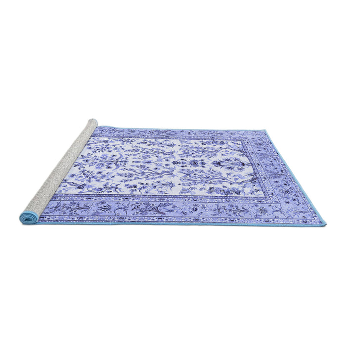 Sideview of Machine Washable Persian Blue Traditional Rug, wshtr4595blu