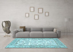 Machine Washable Persian Light Blue Traditional Rug in a Living Room, wshtr4595lblu