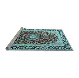 Sideview of Machine Washable Persian Light Blue Traditional Rug, wshtr4596lblu