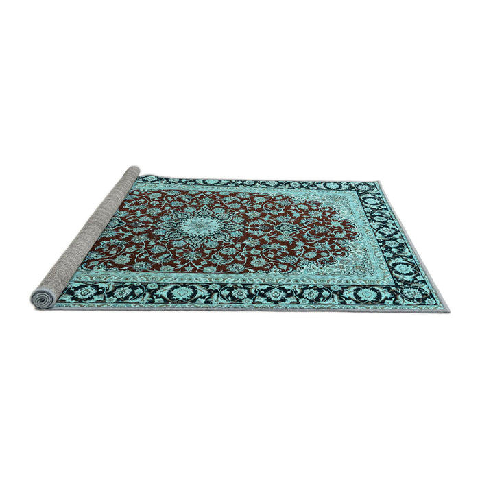Sideview of Machine Washable Persian Light Blue Traditional Rug, wshtr4596lblu