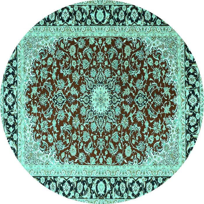 Round Machine Washable Persian Turquoise Traditional Area Rugs, wshtr4596turq