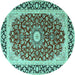 Round Machine Washable Persian Turquoise Traditional Area Rugs, wshtr4596turq