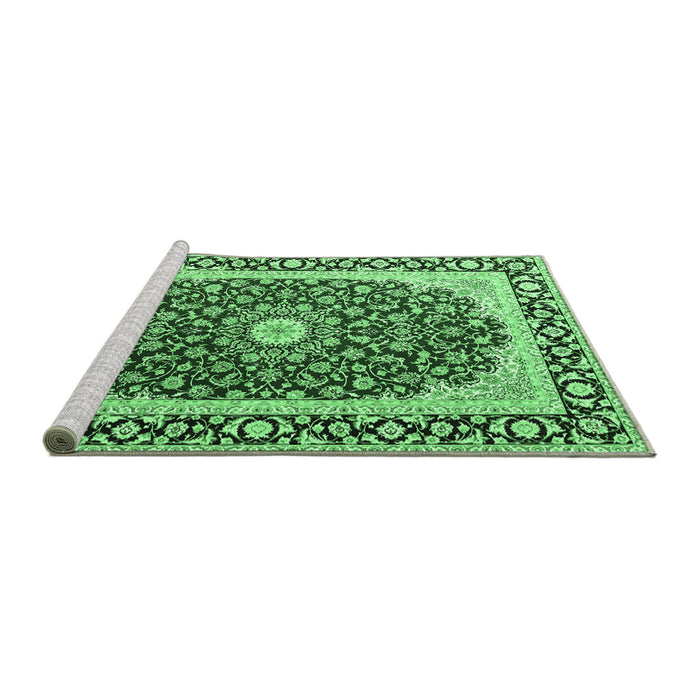 Sideview of Machine Washable Persian Emerald Green Traditional Area Rugs, wshtr4596emgrn