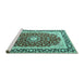 Sideview of Machine Washable Persian Turquoise Traditional Area Rugs, wshtr4596turq