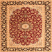 Round Machine Washable Persian Orange Traditional Area Rugs, wshtr4596org