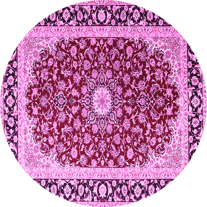 Round Machine Washable Persian Pink Traditional Rug, wshtr4596pnk