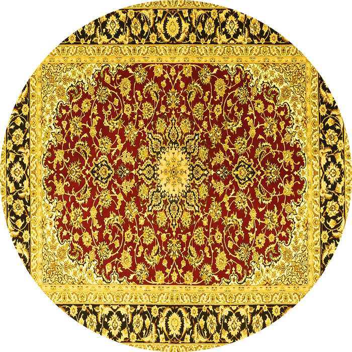 Round Machine Washable Persian Yellow Traditional Rug, wshtr4596yw