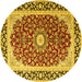 Round Machine Washable Persian Yellow Traditional Rug, wshtr4596yw