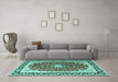 Machine Washable Persian Turquoise Traditional Area Rugs in a Living Room,, wshtr4596turq