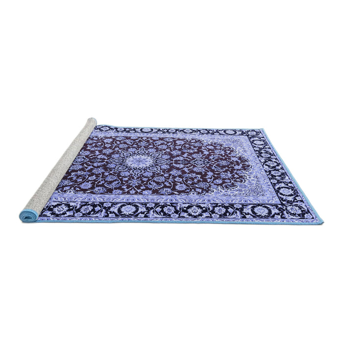 Sideview of Machine Washable Persian Blue Traditional Rug, wshtr4596blu