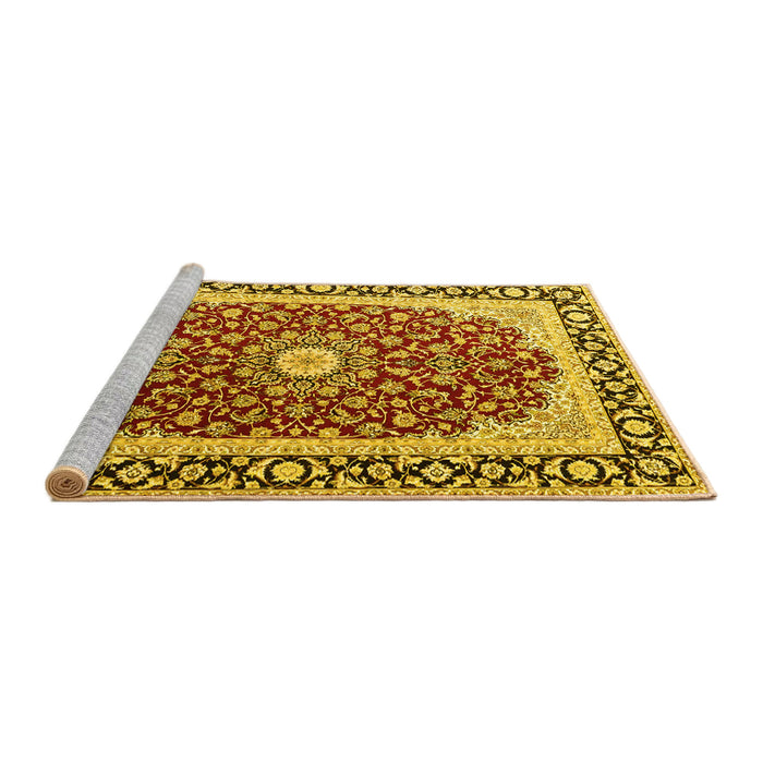 Sideview of Machine Washable Persian Yellow Traditional Rug, wshtr4596yw