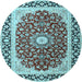 Round Machine Washable Persian Light Blue Traditional Rug, wshtr4596lblu