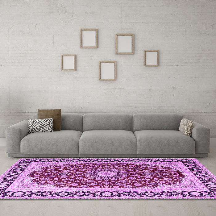 Machine Washable Persian Purple Traditional Area Rugs in a Living Room, wshtr4596pur