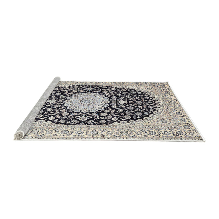Sideview of Machine Washable Traditional Carbon Gray Rug, wshtr4597