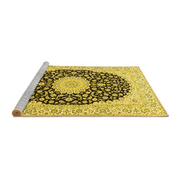 Sideview of Machine Washable Medallion Yellow Traditional Rug, wshtr4597yw