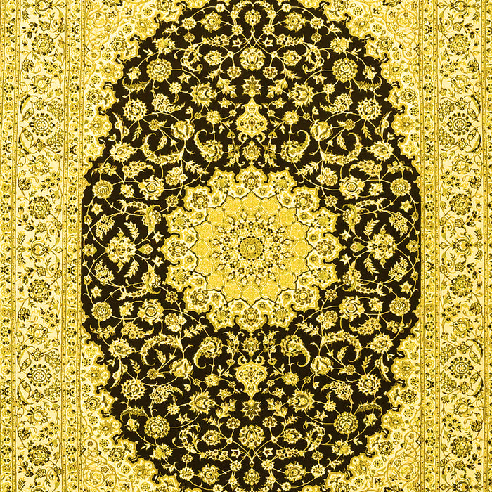 Machine Washable Medallion Yellow Traditional Rug, wshtr4597yw