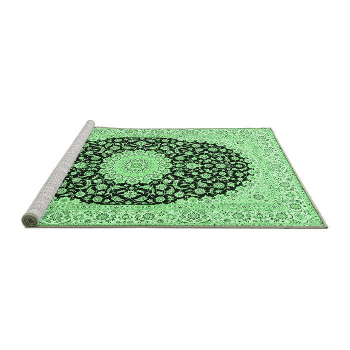 Sideview of Machine Washable Medallion Emerald Green Traditional Area Rugs, wshtr4597emgrn