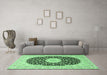 Machine Washable Medallion Emerald Green Traditional Area Rugs in a Living Room,, wshtr4597emgrn