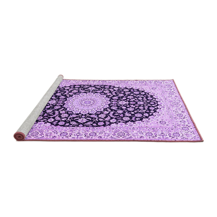 Sideview of Machine Washable Medallion Purple Traditional Area Rugs, wshtr4597pur