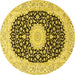 Round Machine Washable Medallion Yellow Traditional Rug, wshtr4597yw