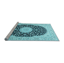 Sideview of Machine Washable Medallion Light Blue Traditional Rug, wshtr4597lblu
