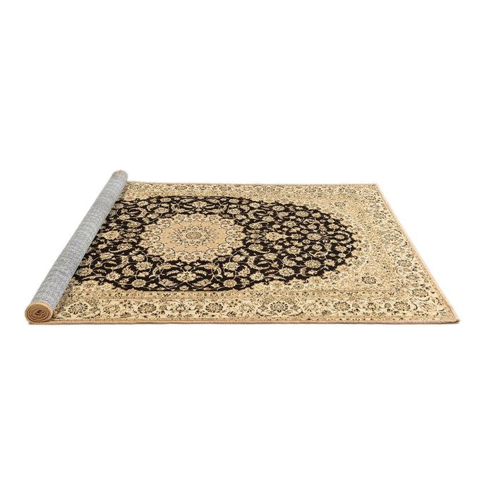 Sideview of Machine Washable Medallion Brown Traditional Rug, wshtr4597brn