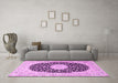 Machine Washable Medallion Pink Traditional Rug in a Living Room, wshtr4597pnk