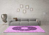 Machine Washable Medallion Pink Traditional Rug, wshtr4597pnk