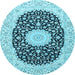 Round Machine Washable Medallion Light Blue Traditional Rug, wshtr4597lblu