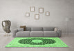 Machine Washable Medallion Green Traditional Area Rugs in a Living Room,, wshtr4597grn